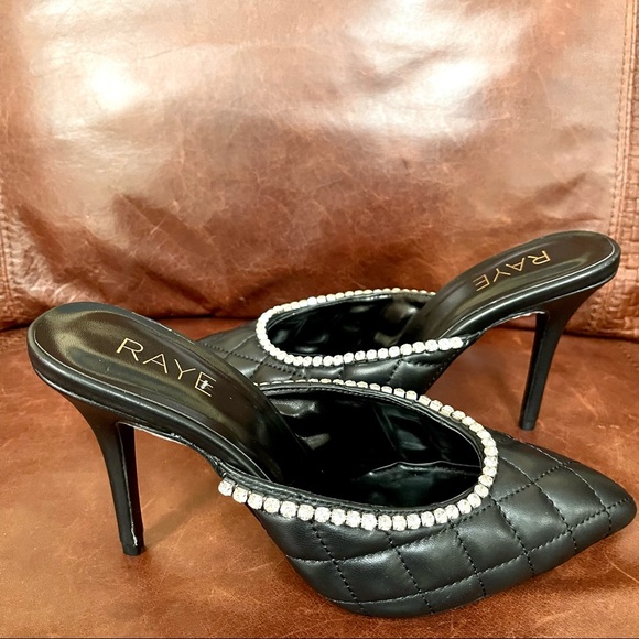 Raye Genuine Leather Rhinestone Embossed Heels - Picture 2 of 10